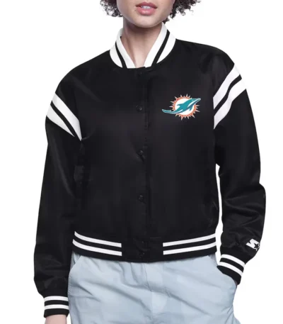 Miami Dolphins Printed Logo Varsity Satin Jacket