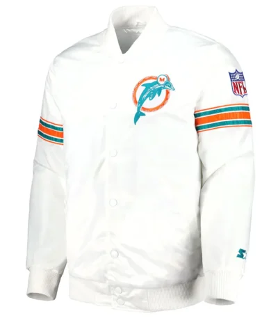 Miami Dolphins The Power Forward White Full-Snap Satin Jacket