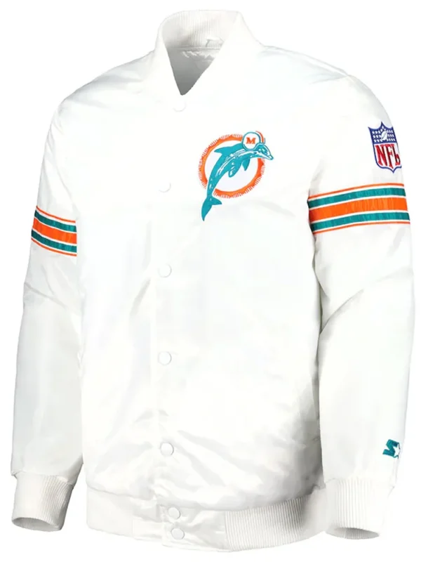 Miami Dolphins The Power Forward White Full-Snap Satin Jacket