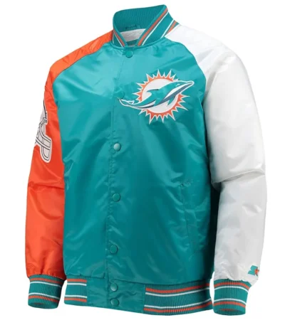 Miami Dolphins The Reliever Aqua Varsity Satin Jacket