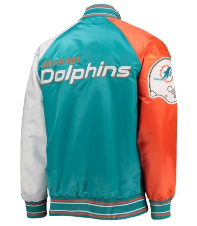 Miami Dolphins The Reliever Aqua Varsity Satin Jacket
