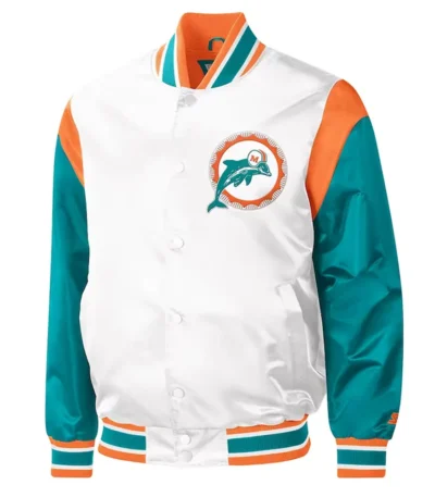 Miami Dolphins Throwback Warm Up Pitch White Satin Jacket