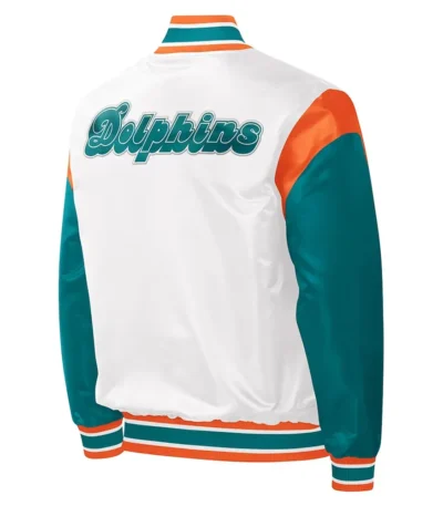 Miami Dolphins Throwback Warm Up Pitch White Satin Jacket