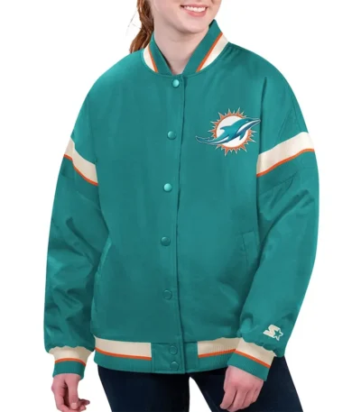 Miami Dolphins Tournament Aqua Varsity Jacket
