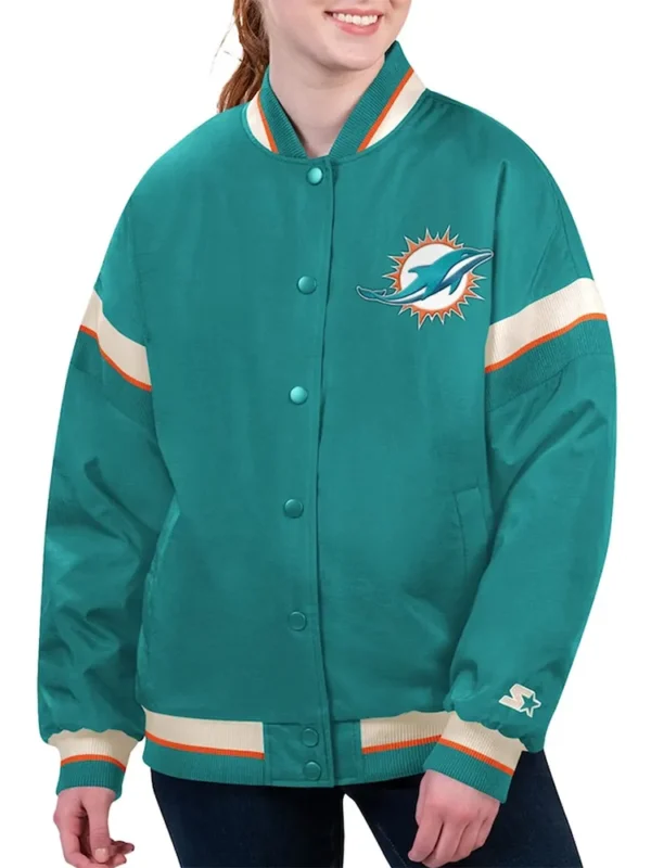 Miami Dolphins Tournament Aqua Varsity Jacket