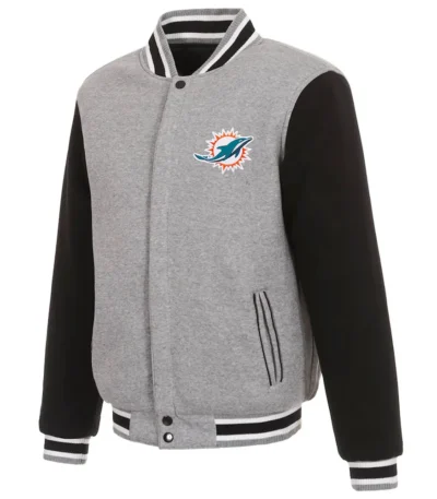 Miami Dolphins Varsity Gray and Black Wool Jacket
