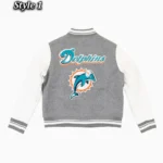 Miami Dolphins Varsity Heather Grey and White Jacket