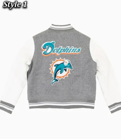 Miami Dolphins Varsity Heather Grey and White Jacket