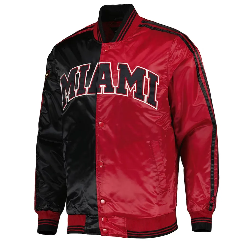 Miami Heat Fast Break Varsity Black/Red Satin Jacket Miami Heat Fast Break Varsity Black/Red Satin Jacket