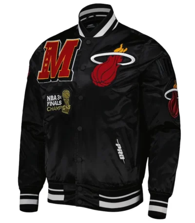 Miami Heat Mash Up Bomber Black Satin Jacket