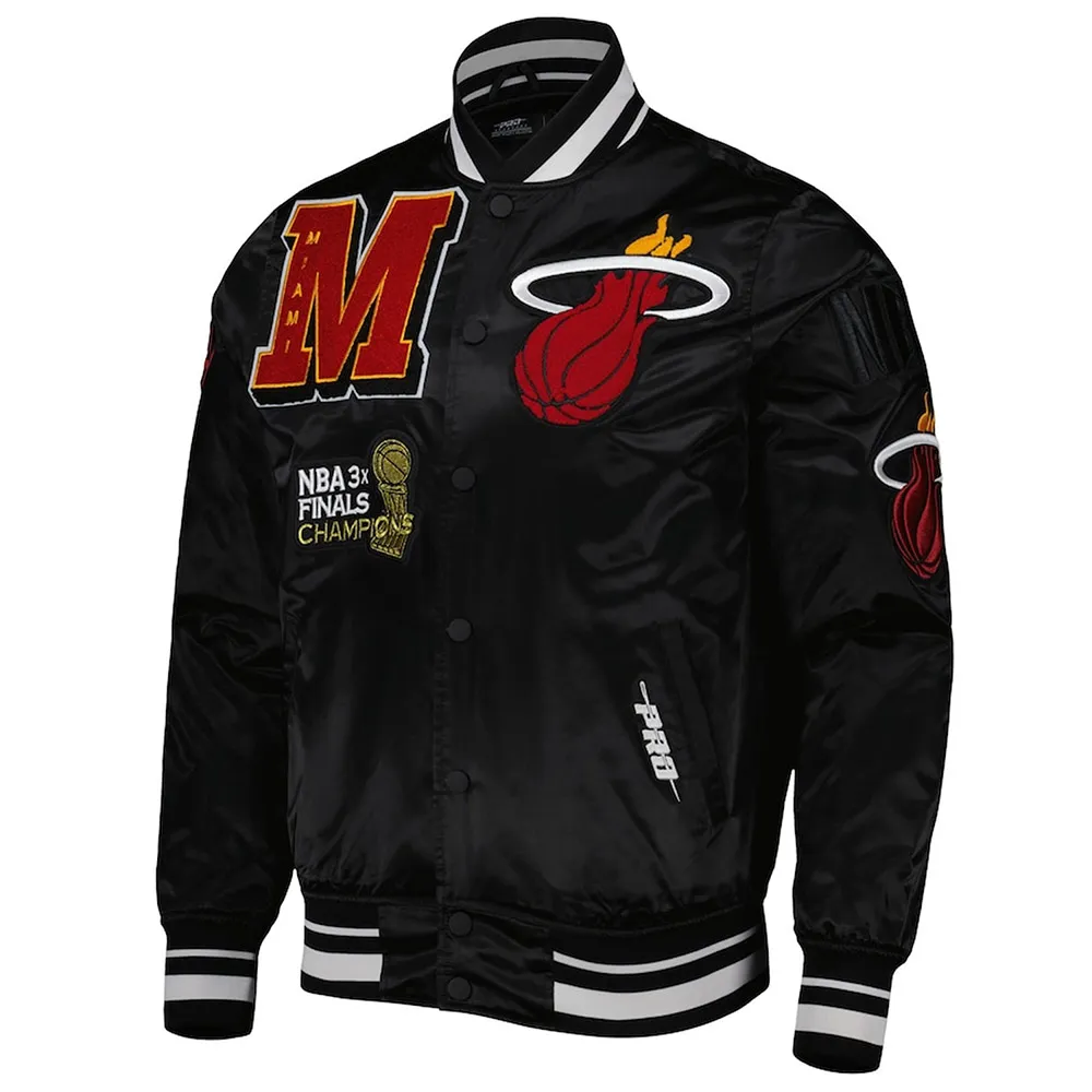 Miami Heat Mash Up Bomber Black Satin Jacket Miami Heat Mash Up Bomber Black Satin Jacket