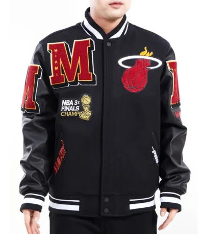 Miami Heat Mashup Logo Black Varsity Jacket