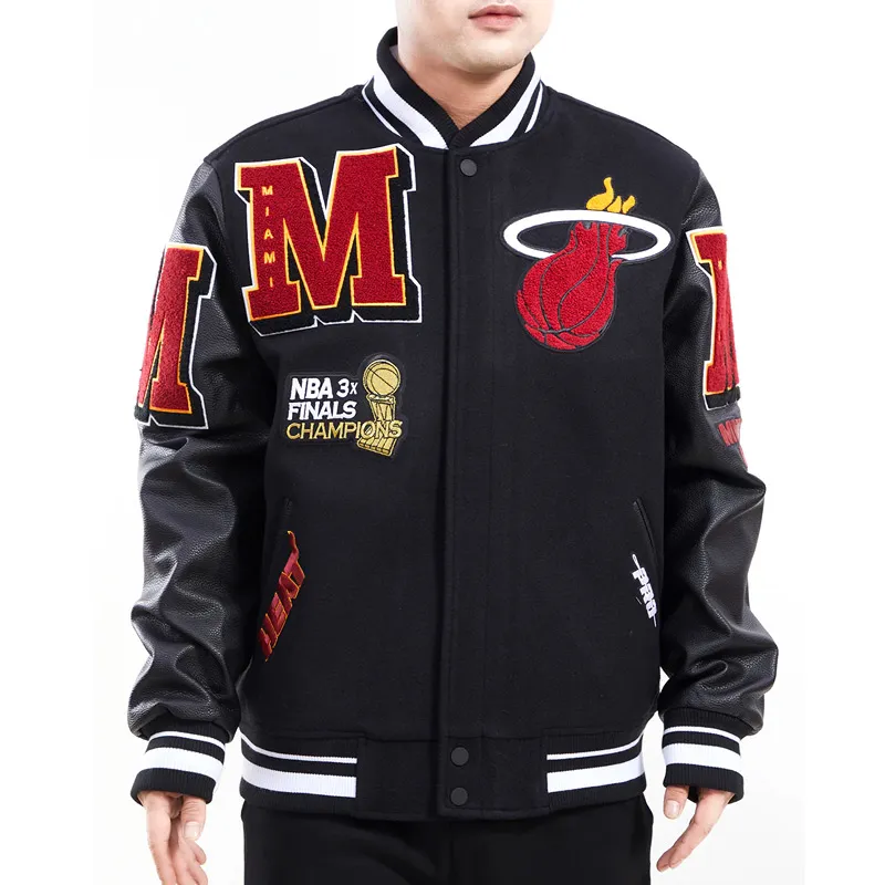 Miami Heat Mashup Logo Black Varsity Jacket Miami Heat Mashup Logo Black Varsity Jacket