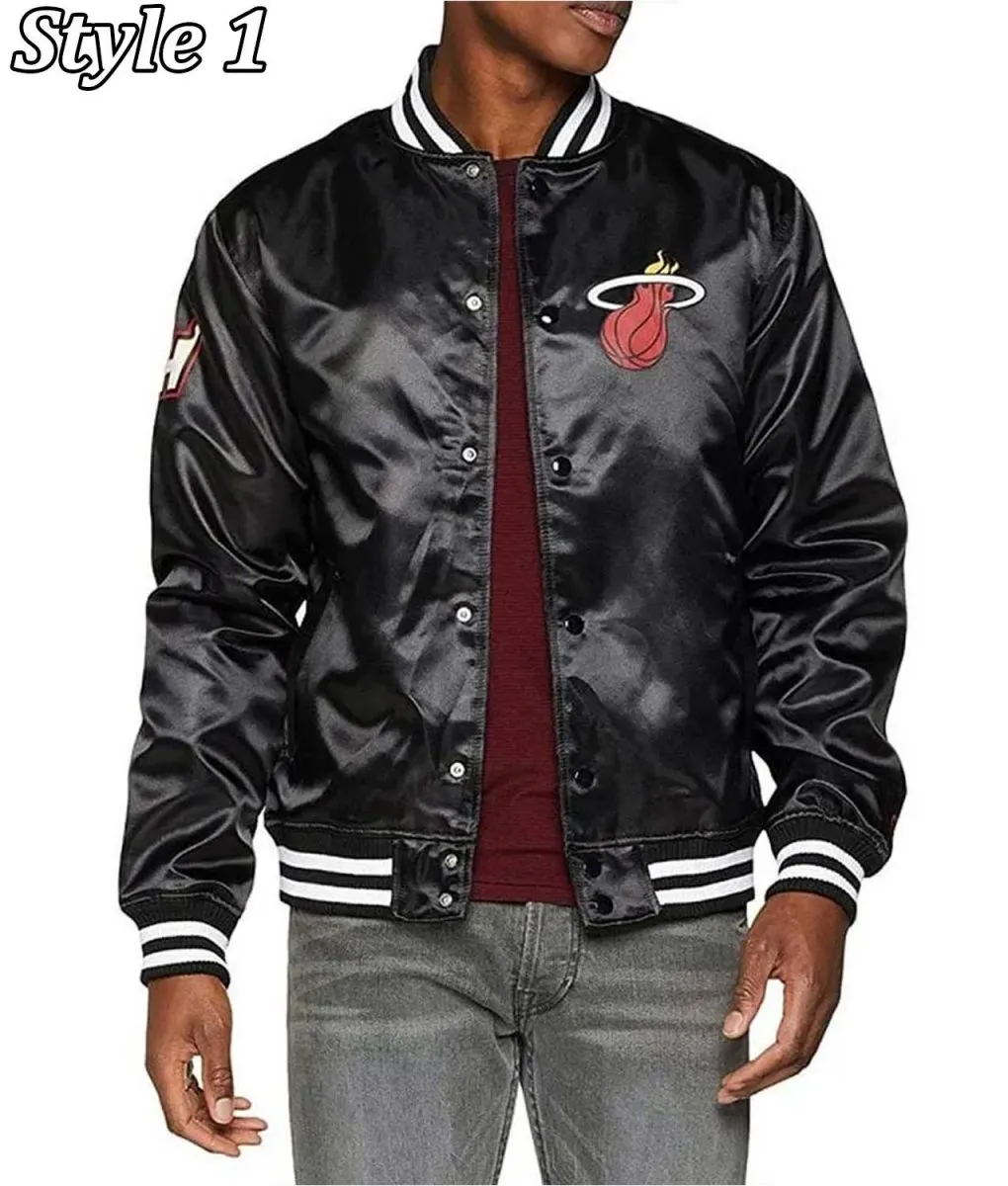 Miami Heat New Era Black Satin Jacket Miami Heat New Era Black Satin Jacket