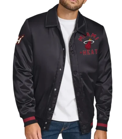 Miami Heat Stitch Applique Black Satin Jacket