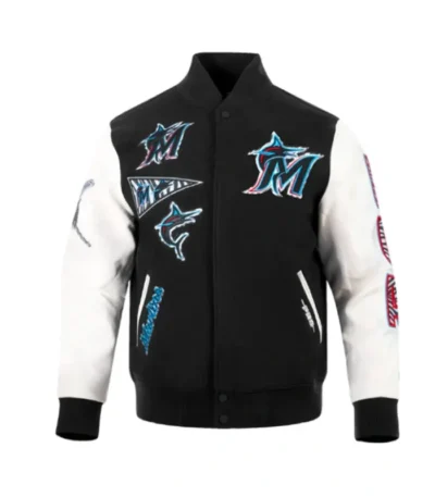 Miami Marlins Animal Print Varsity Wool/Leather Jacket