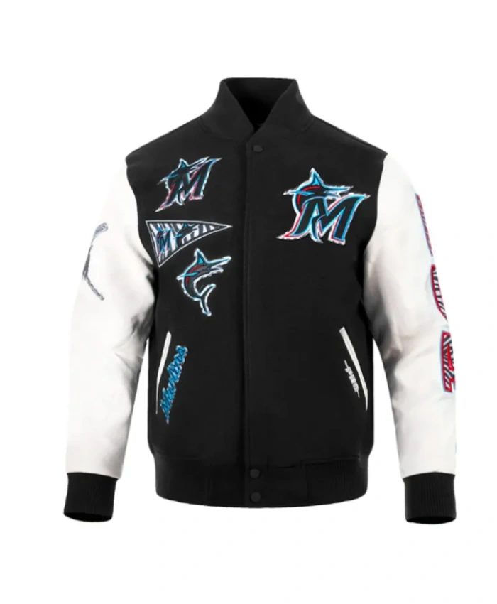 Miami Marlins Animal Print Varsity Wool/Leather Jacket Miami Marlins Animal Print Varsity Wool/Leather Jacket