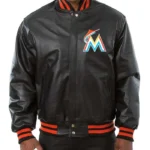 Miami Marlins Black Leather Varsity Jacket
