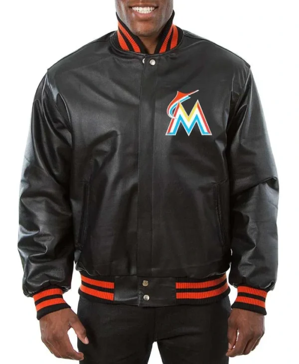 Miami Marlins Black Leather Varsity Jacket