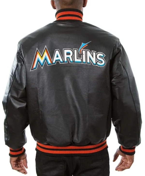 Miami Marlins Black Leather Varsity Jacket