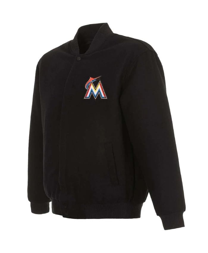 Miami Marlins Black Varsity Wool Jacket Miami Marlins Black Varsity Wool Jacket