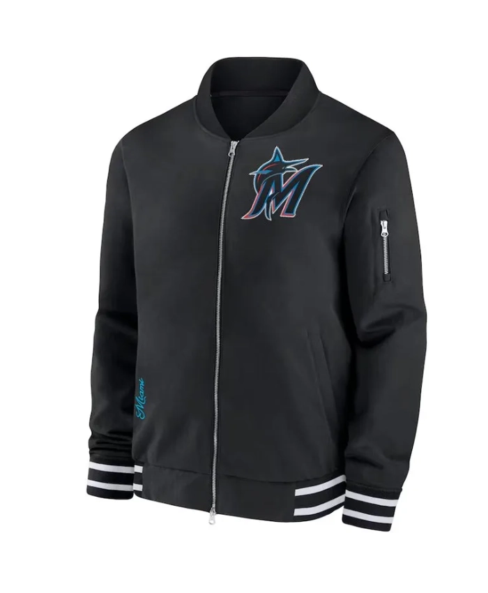 Miami Marlins Collection Dugout Black Bomber Jacket Miami Marlins Collection Dugout Black Bomber Jacket