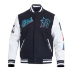 Miami Marlins Script Tail Classic Rib Varsity Jacket