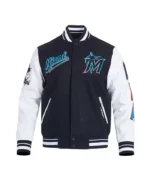 Miami Marlins Script Tail Classic Rib Varsity Jacket