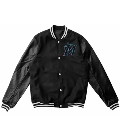 Miami Marlins Varsity Black Wool/Leather Jacket