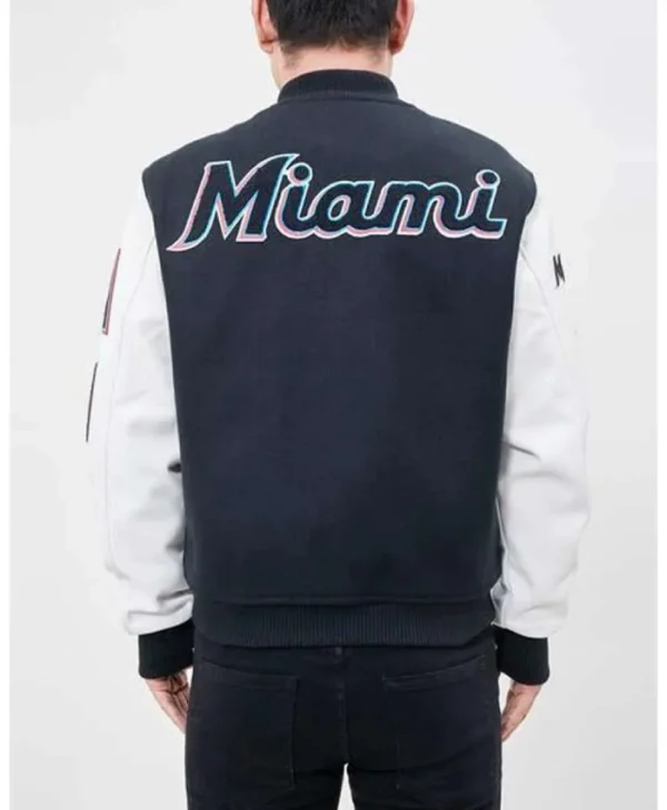Miami Marlins White and Navy Letterman Jacket