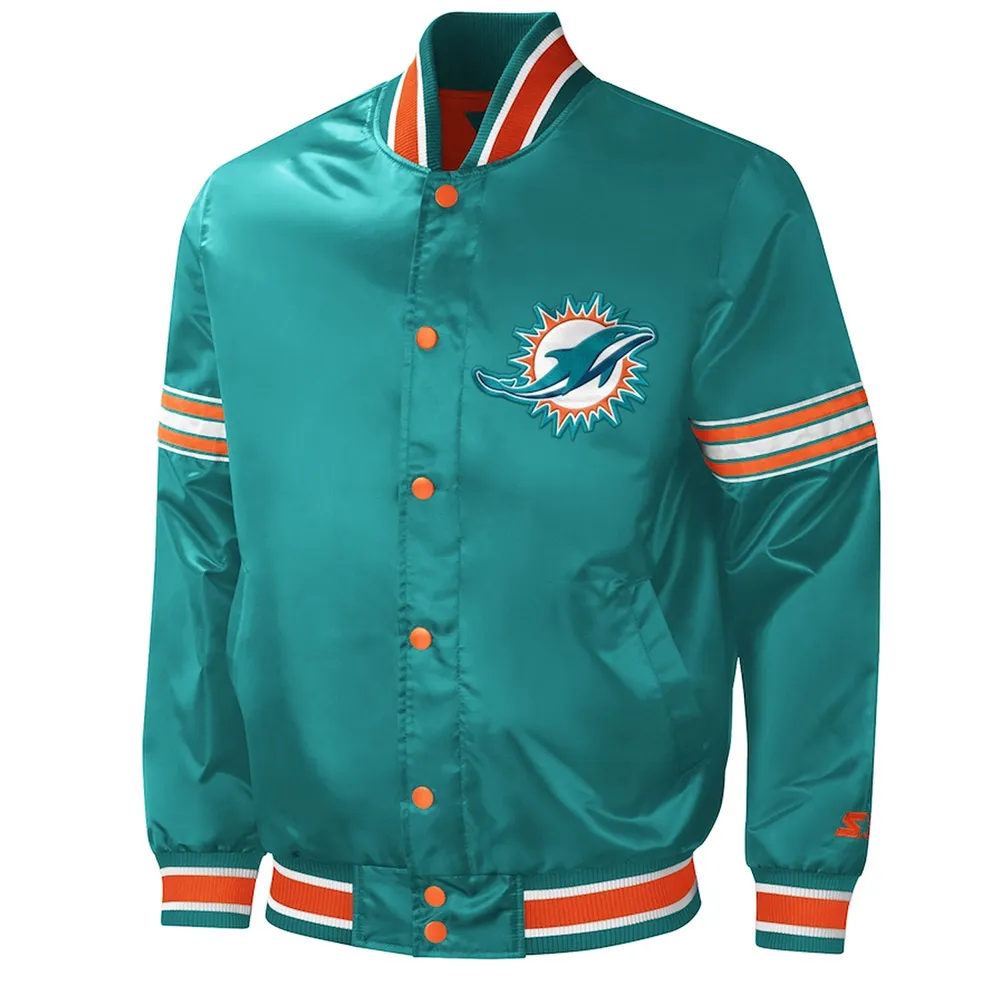 Midfield Miami Dolphins Aqua Varsity Satin Jacket Midfield Miami Dolphins Aqua Varsity Satin Jacket