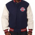 Navy And White Detroit Pistons Varsity Jacket