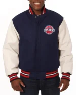Navy And White Detroit Pistons Varsity Jacket