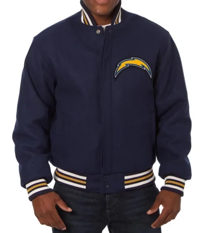 Navy LA Chargers Embroidered Varsity Wool Jacket