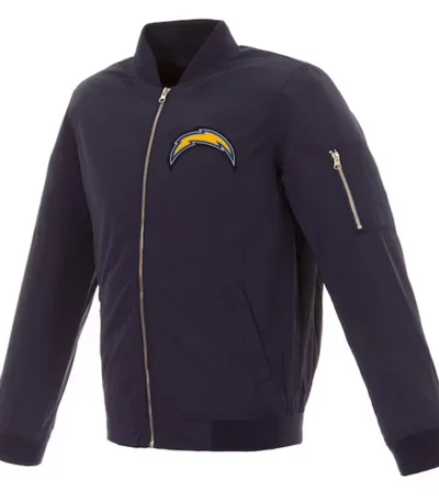 Navy LA Chargers Nylon Bomber Jacket