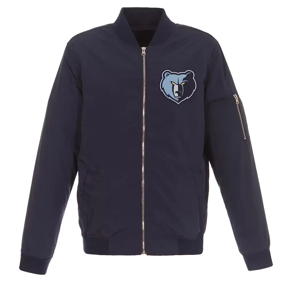 Navy Memphis Grizzlies Bomber Lightweight Nylon Jacket Navy Memphis Grizzlies Bomber Lightweight Nylon Jacket