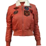 Nichole Top Gun B-15 Orange Cropped Sherpa Bomber Flight Jacket
