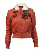Nichole Top Gun B-15 Orange Cropped Sherpa Bomber Flight Jacket
