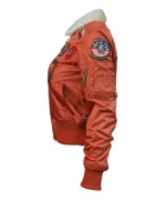 Nichole Top Gun B-15 Orange Cropped Sherpa Bomber Flight Jacket