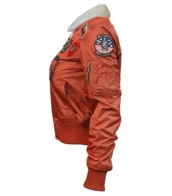 Nichole Top Gun B-15 Orange Cropped Sherpa Bomber Flight Jacket