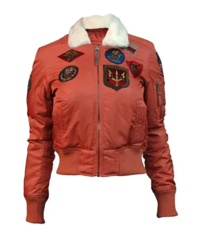 Nichole Top Gun B-15 Orange Cropped Sherpa Bomber Flight Jacket Nichole Top Gun B-15 Orange Cropped Sherpa Bomber Flight Jacket