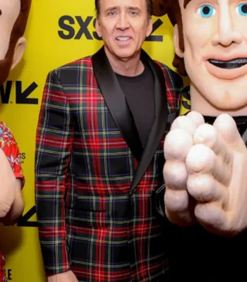 Nicolas Cage The Unbearable Weight of Massive Talent (Movie 2022) Plaid Pea Coat