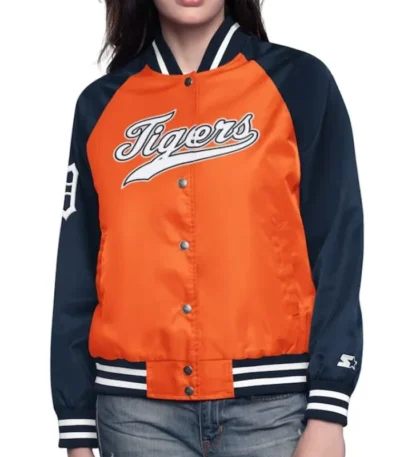 Orange/Navy Detroit Tigers Home Run Varsity Satin Jacket