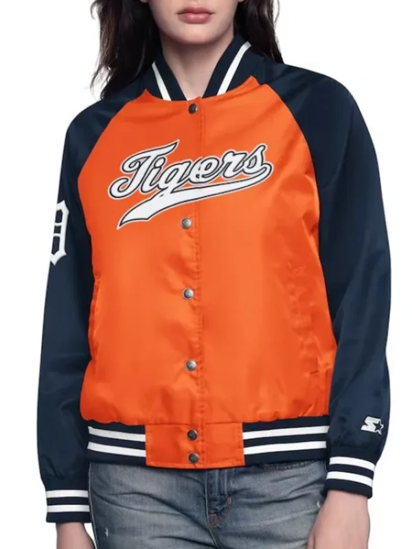 Orange/Navy Detroit Tigers Home Run Varsity Satin Jacket