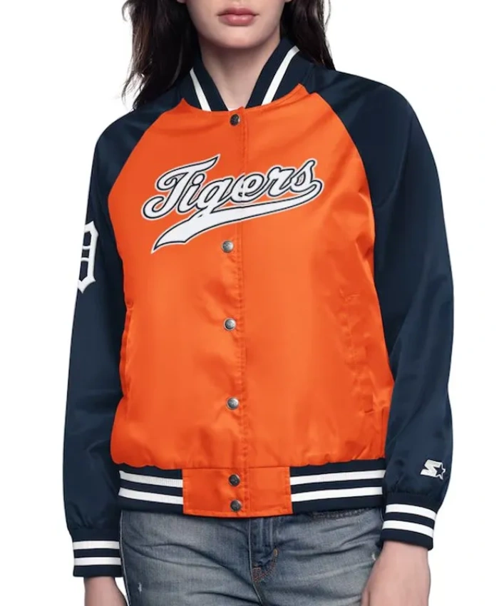 Orange/Navy Detroit Tigers Home Run Varsity Satin Jacket Orange/Navy Detroit Tigers Home Run Varsity Satin Jacket