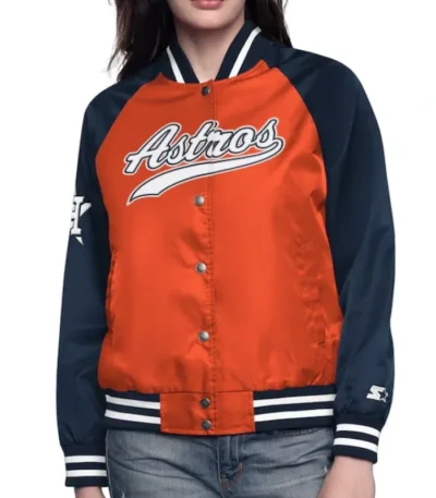 Orange/Navy Houston Astros Home Run Varsity Satin Jacket