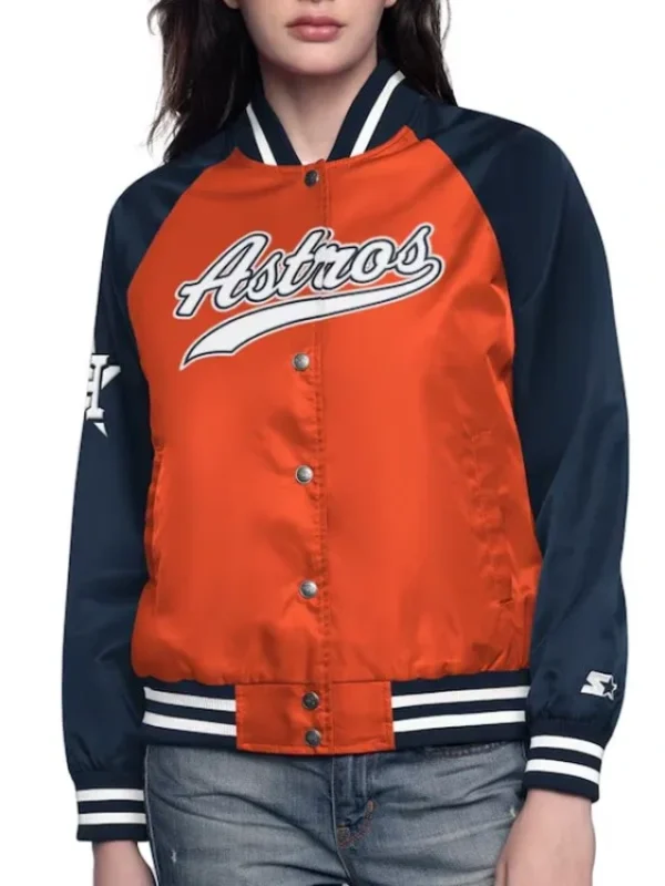 Orange/Navy Houston Astros Home Run Varsity Satin Jacket
