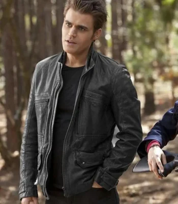 Paul Wesley Vampire Diaries Black Leather Jacket