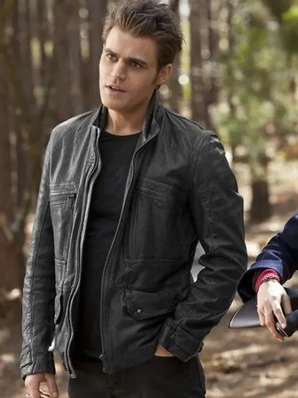 Paul Wesley Vampire Diaries Black Leather Jacket