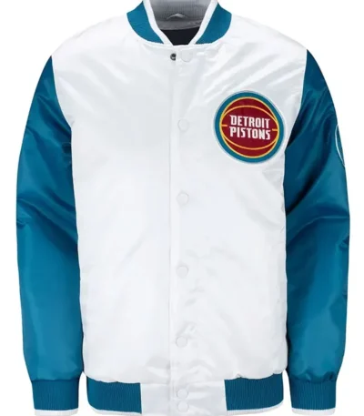 Pistons Ty Mopkins Teal And White Satin Jacket